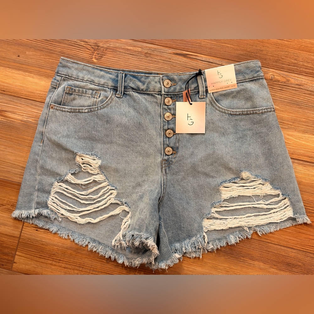NWT size 13 Happily Grey Distressed Denim Shorts